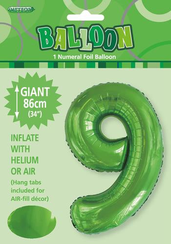 Lime Green "9" Numeral Foil Balloon 86cm (34")